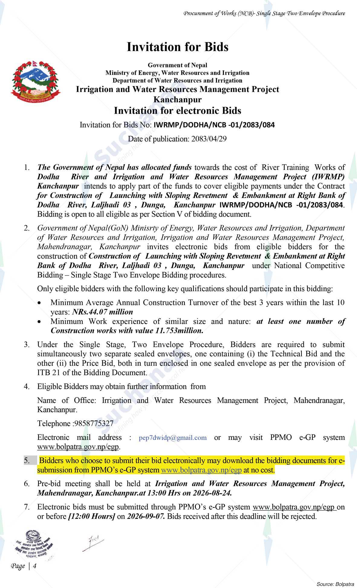 Irrigation and Water Resources Management Project, Kanchanpur