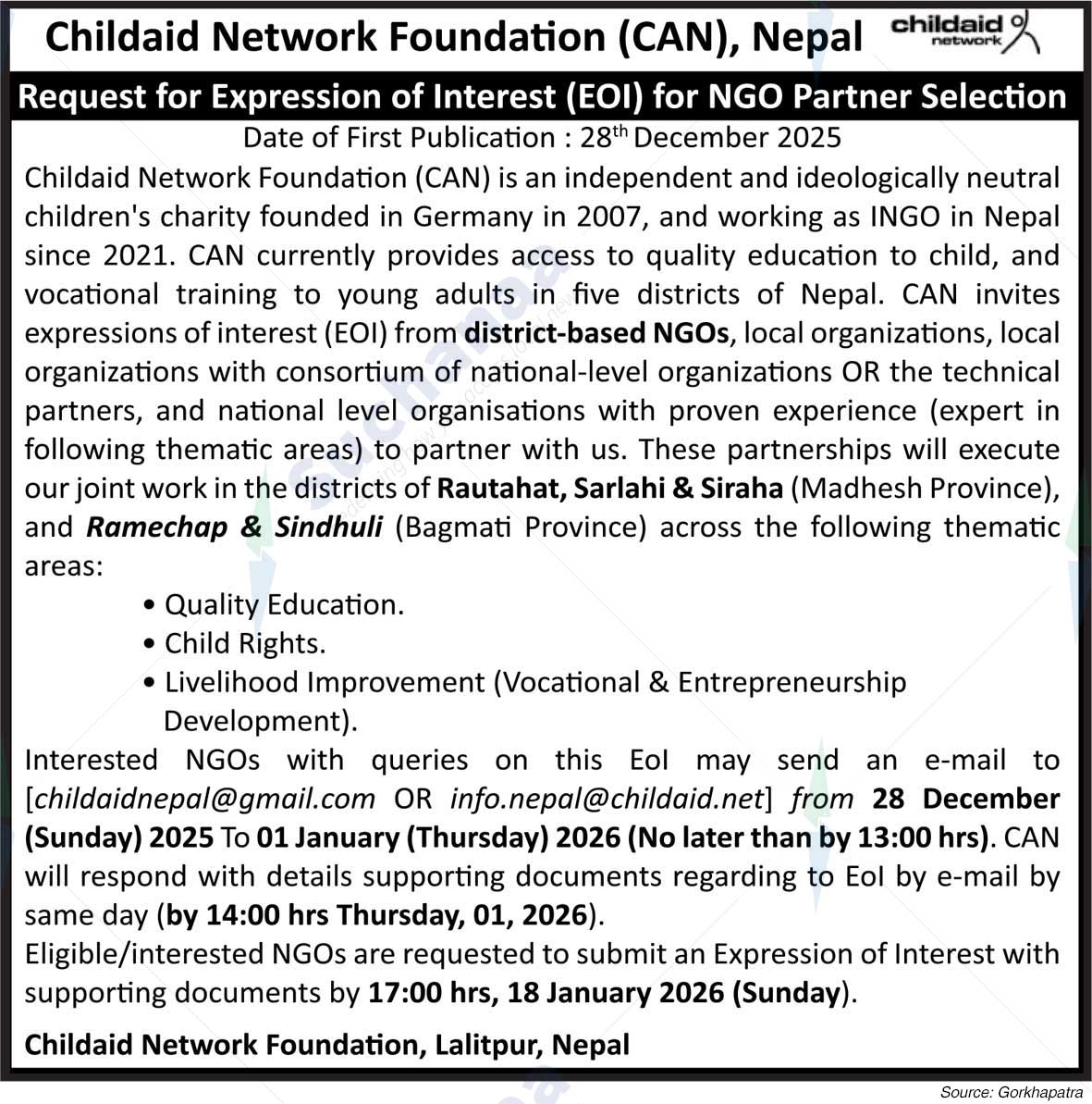 Childaid Network Foundation (CAN), Nepal