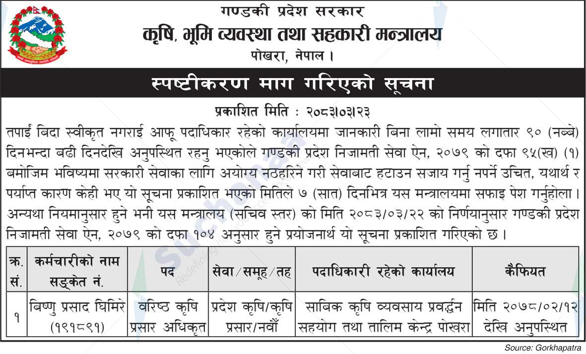 Ministry of Agriculture, Land Management and Cooperatives,  Pokhara