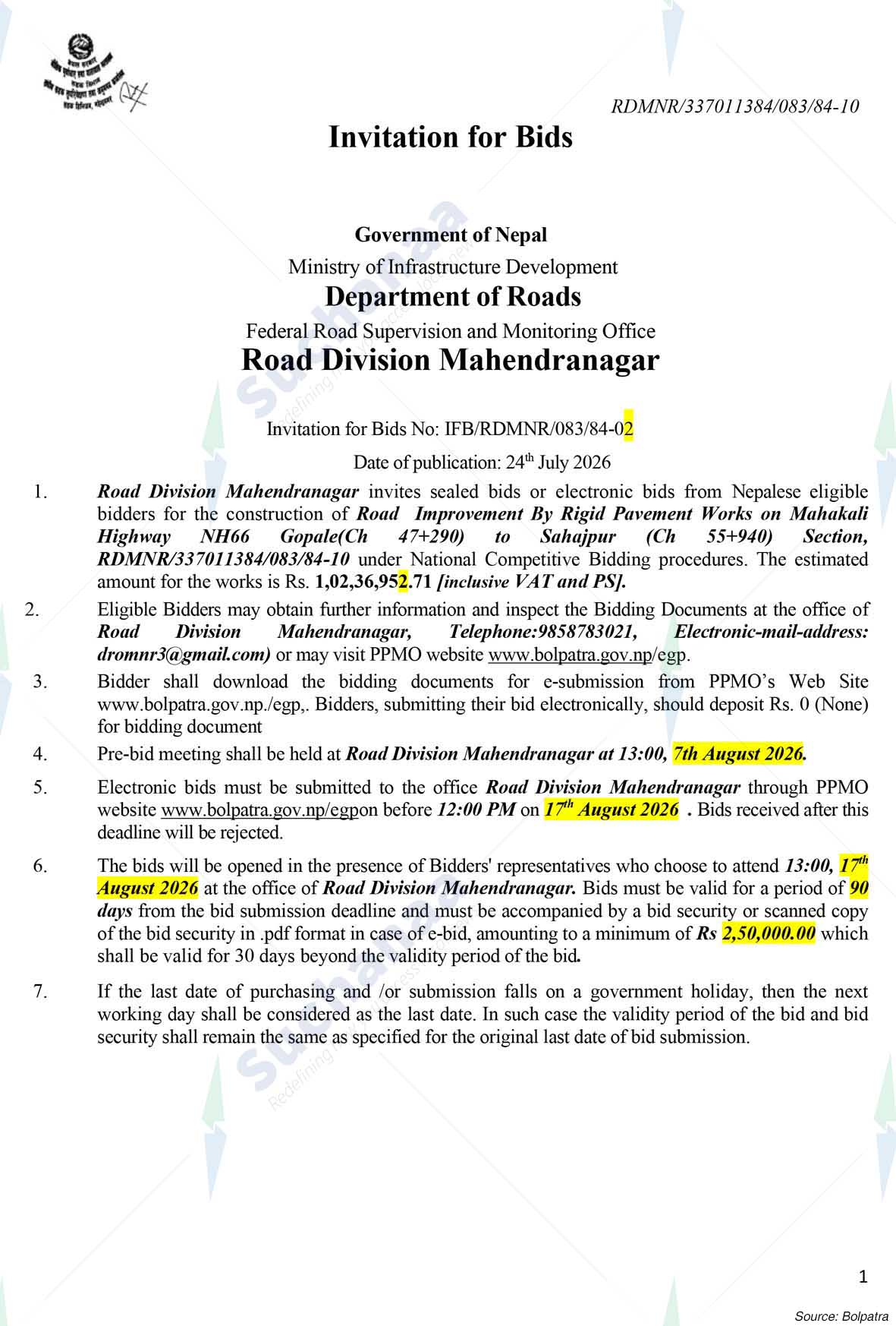 Road Division, Mahendranagar