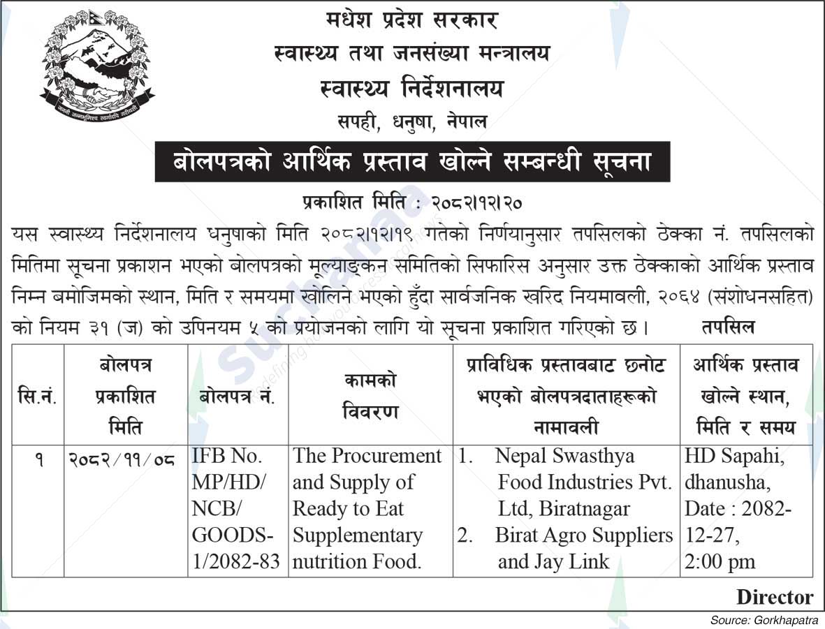 Health Directorate, Dhanusha
