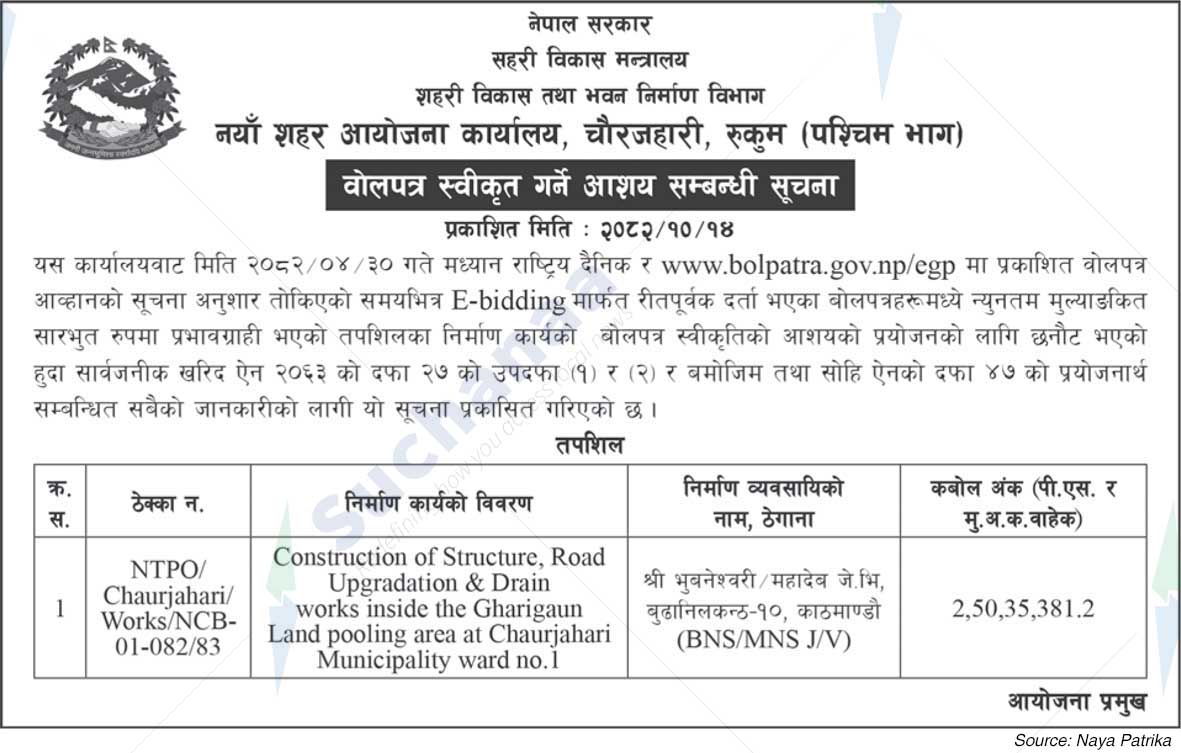 Newtown Project Office, Chaurjahari, Rukum (Western Part)