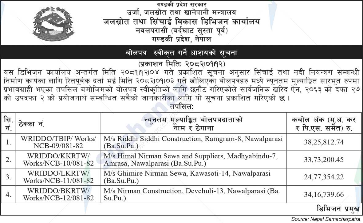 Water Resource and Irrigation Development Division, Nawalparasi