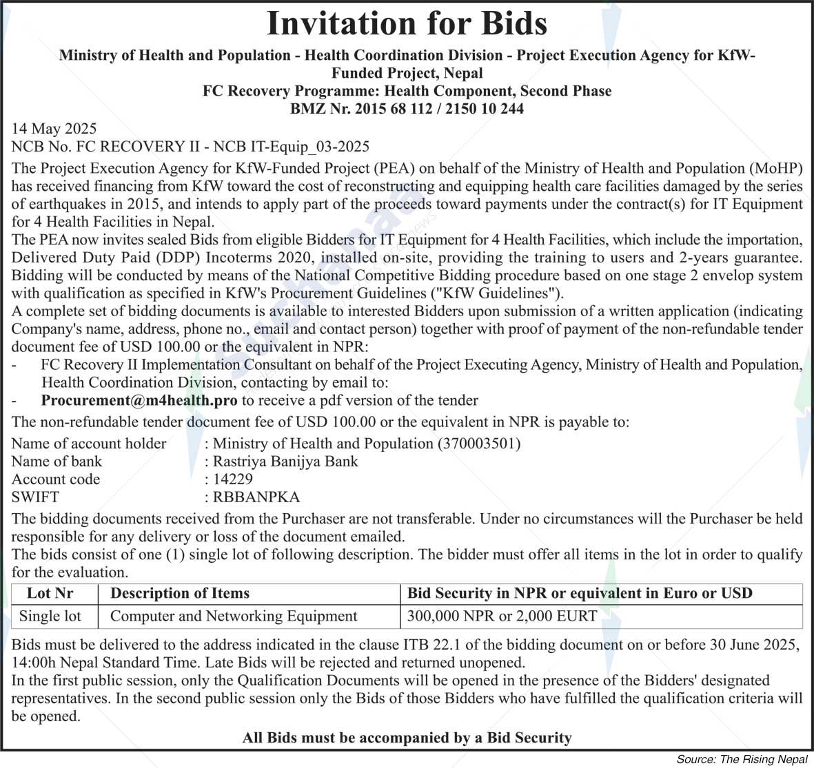 Project Execution Agency for KfW-  Funded Project,