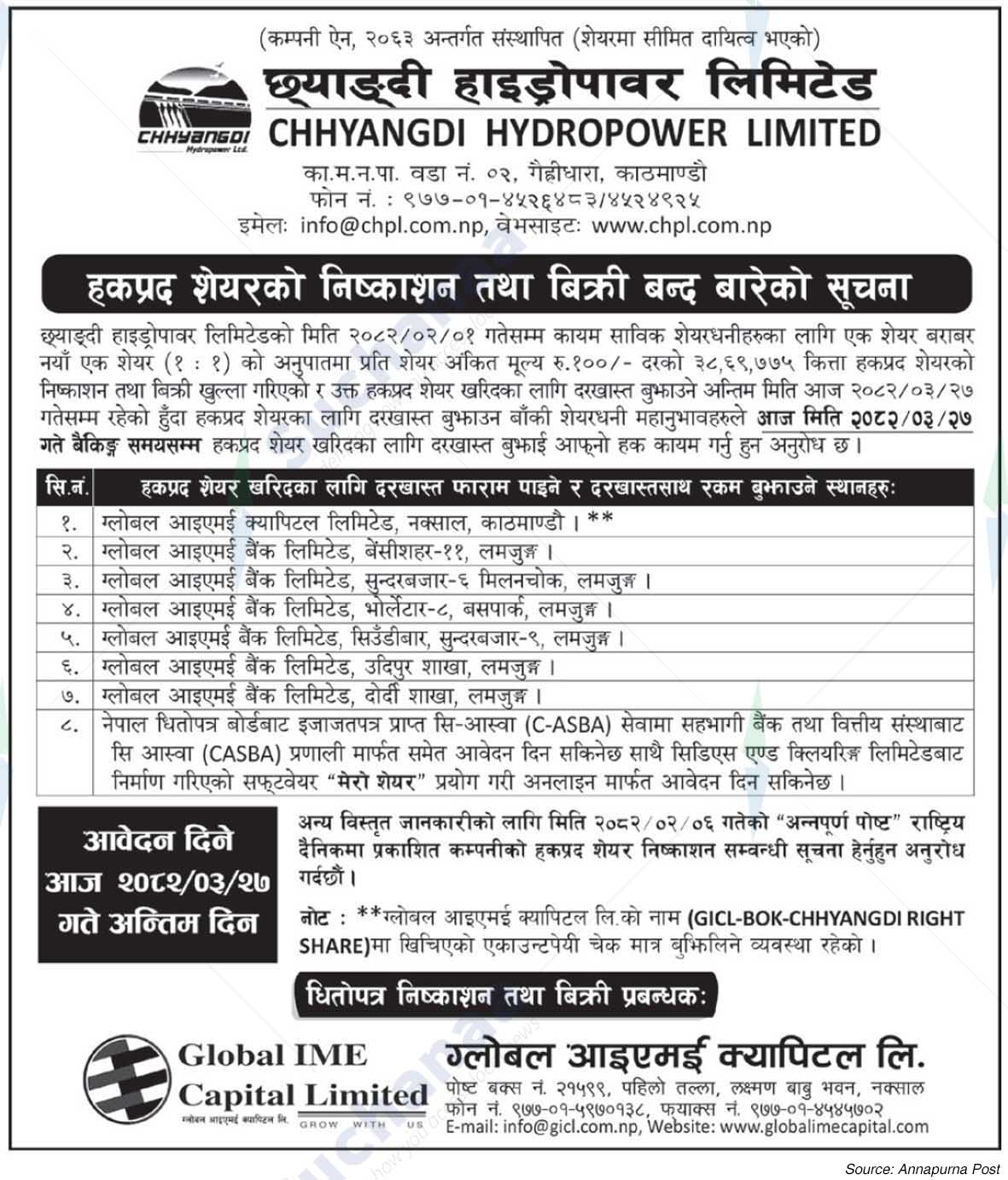 Chhyangdi Hydropower Limited