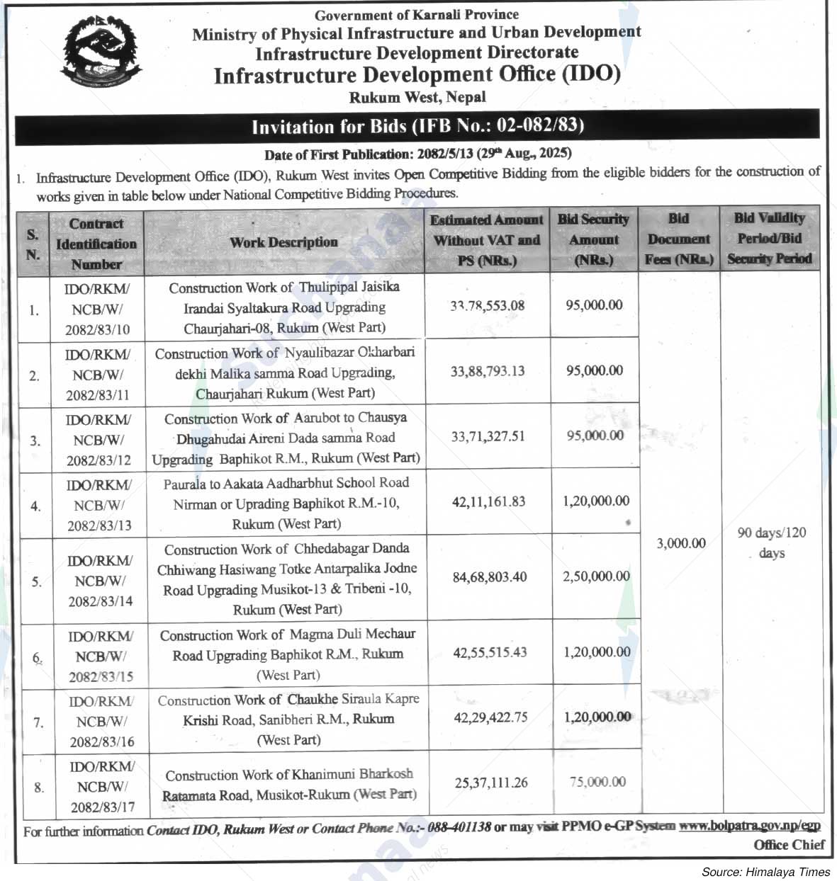 Infrastructure Development Office (IDO), Rukum West