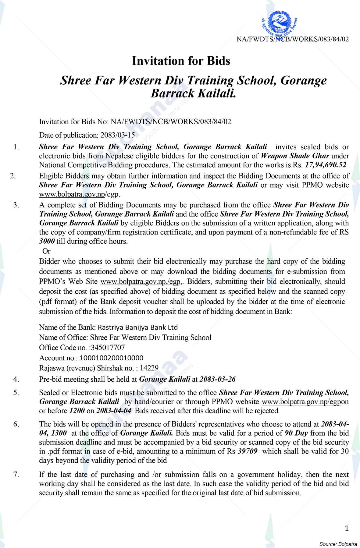 Shree Far Western Div Training School, Gorange Barrack, kailali