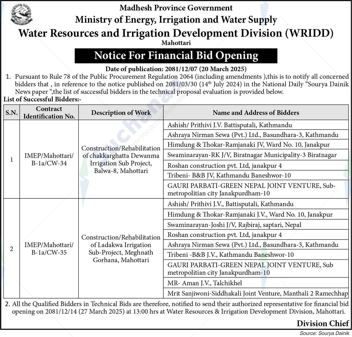 Water Resources and Irrigation Development Division (WRIDD)