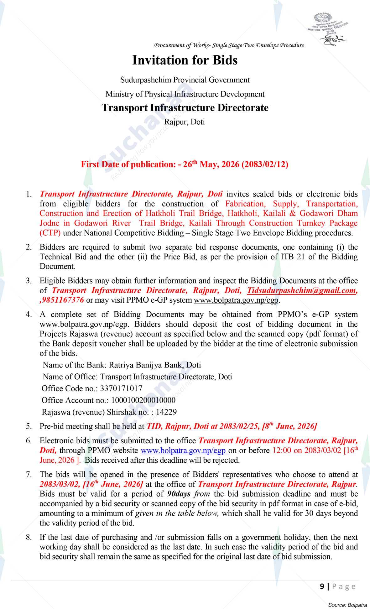 Transport Infrastructure Directorate, Doti