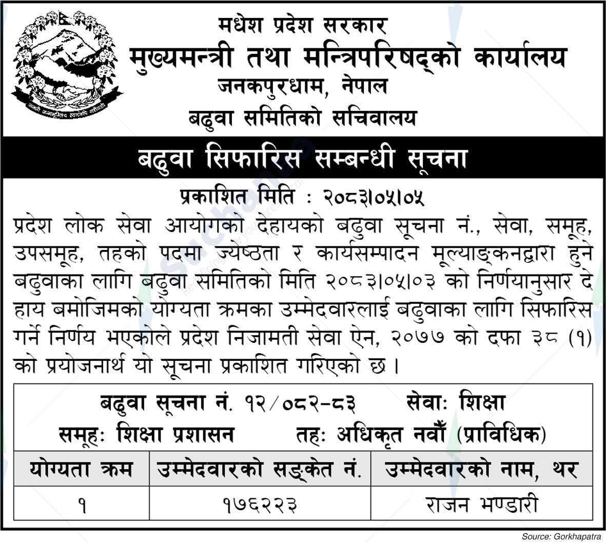 Office of the Chief Minister and Council of Ministers, Madhesh