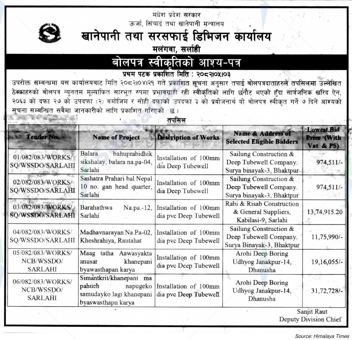 Water supply and Sanitation Division Office, Sarlahi