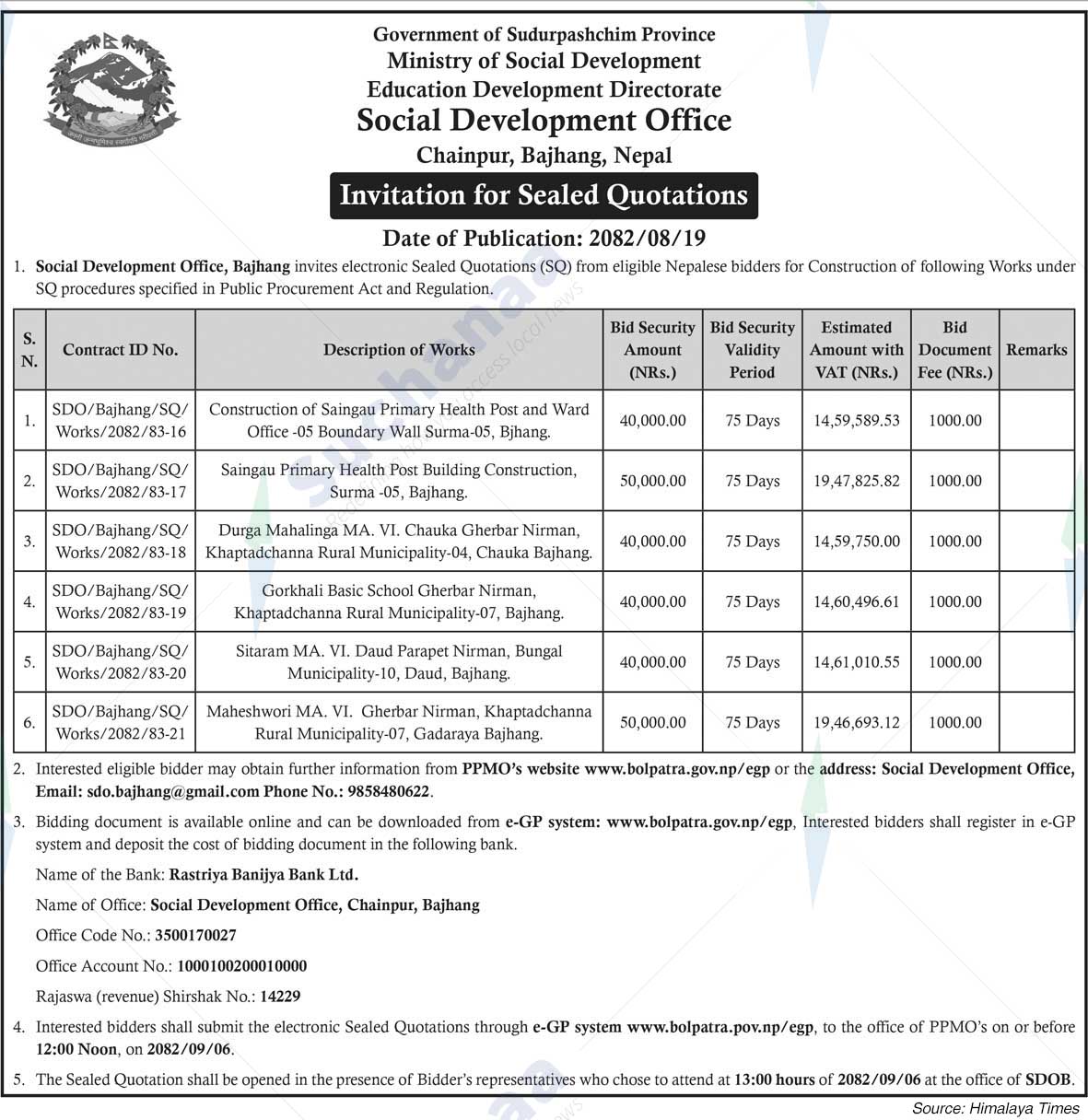 Social Development Office, Bajhang
