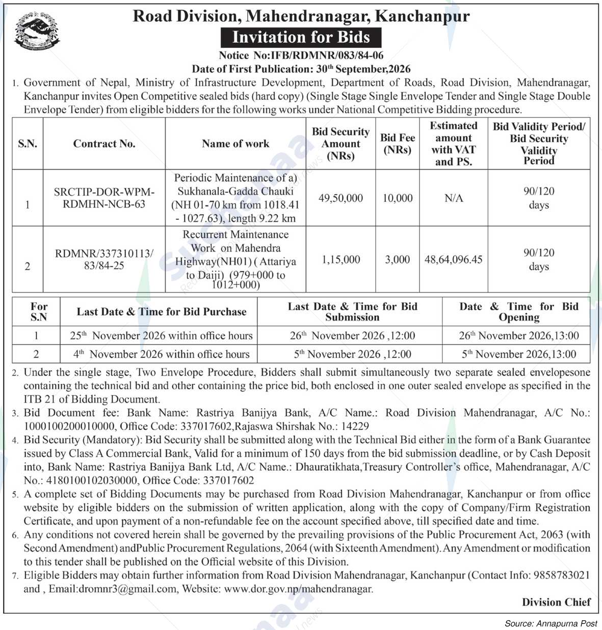 Road Division, Mahendranagar