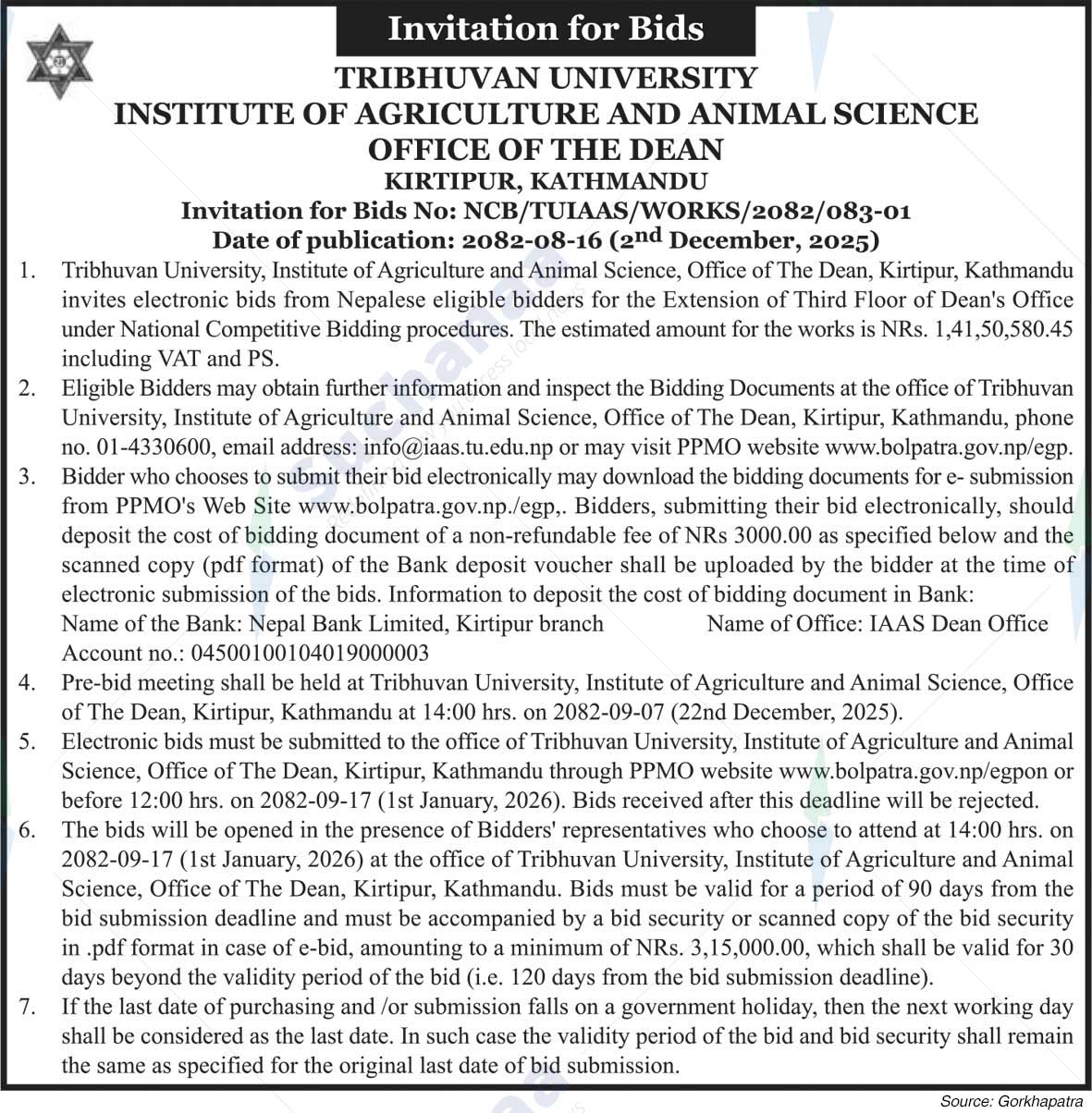 Tribhuvan University, Institute of Agriculture and Animal Science (IAAS)