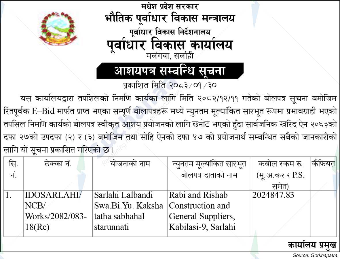 Infrastructure Development Office, Sarlahi
