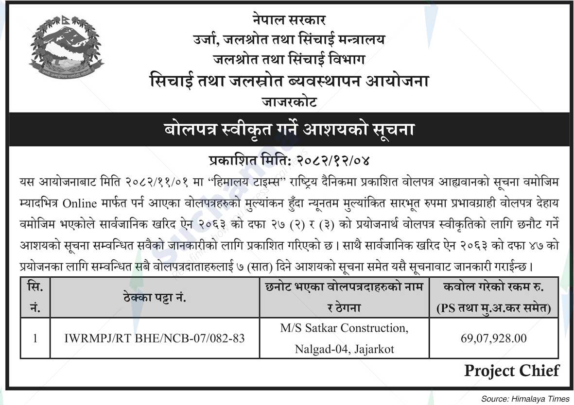 Irrigation and Water Resources Management Project, Jajarkot