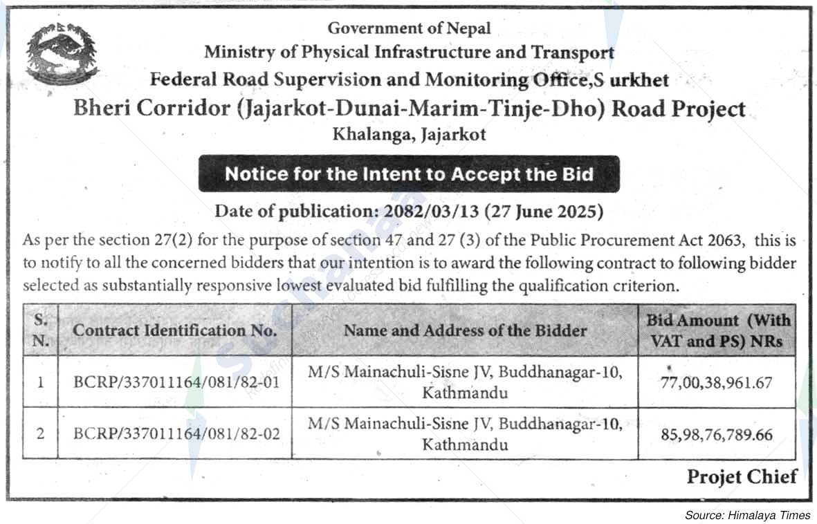 Bheri Corridor (Jajarkot-Dunai-Marim-Tinje-Dho) Road Project, Khalanga, Jajarkot