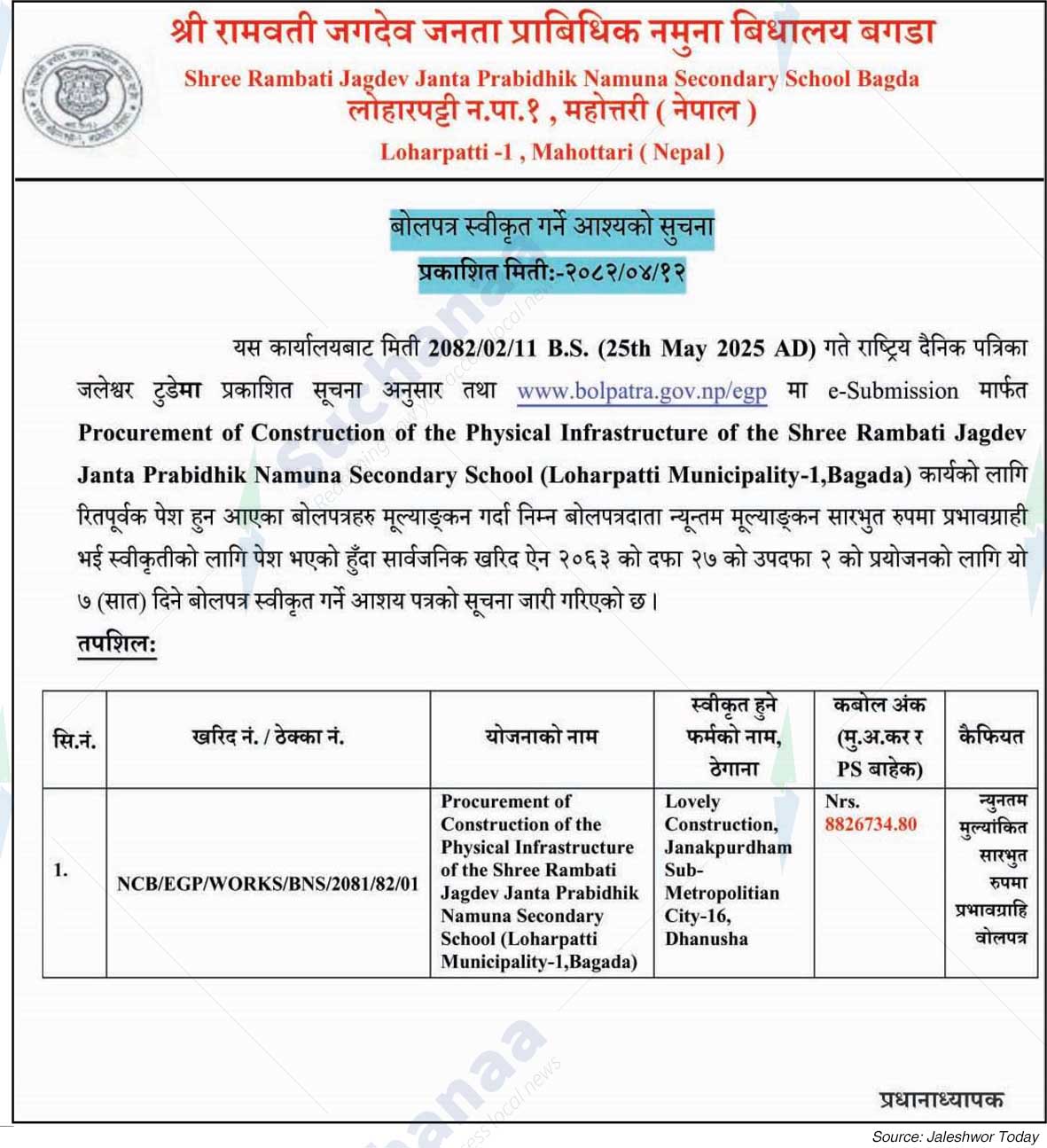 Shree Rambati Jagdev Janta Prabidhik Namuna Secondary School Bagda