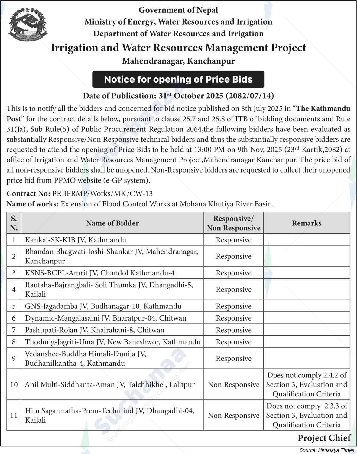 Irrigation and Water Resources Management Project, Mahendranagar, Kanchanpur
