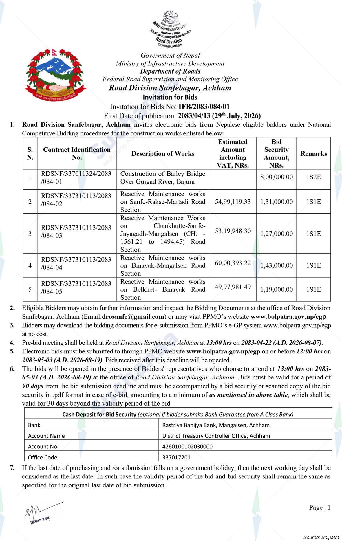 Road Division, Sanfebagar