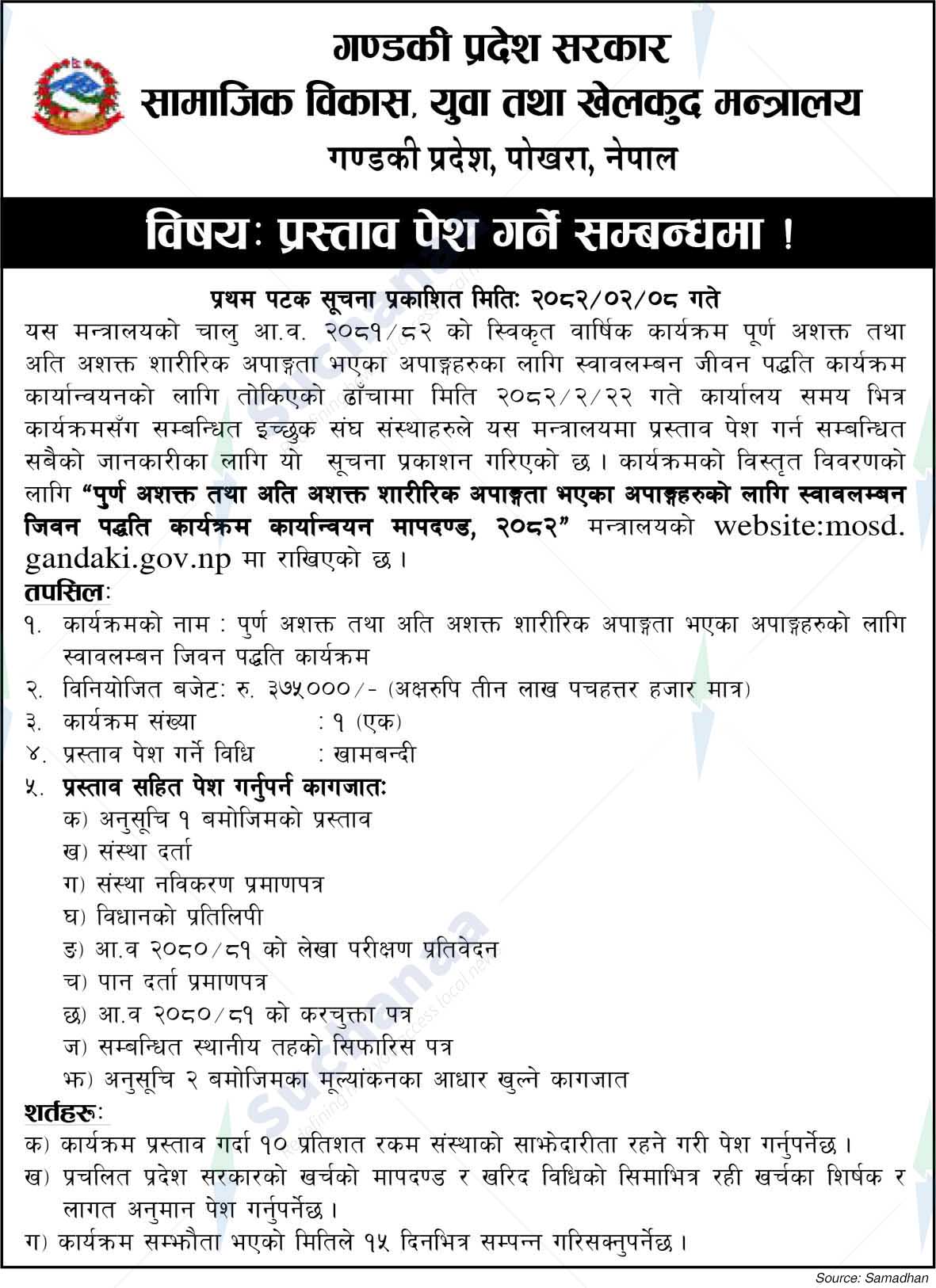 Ministry of Social Development, Youth and Sports, Gandaki