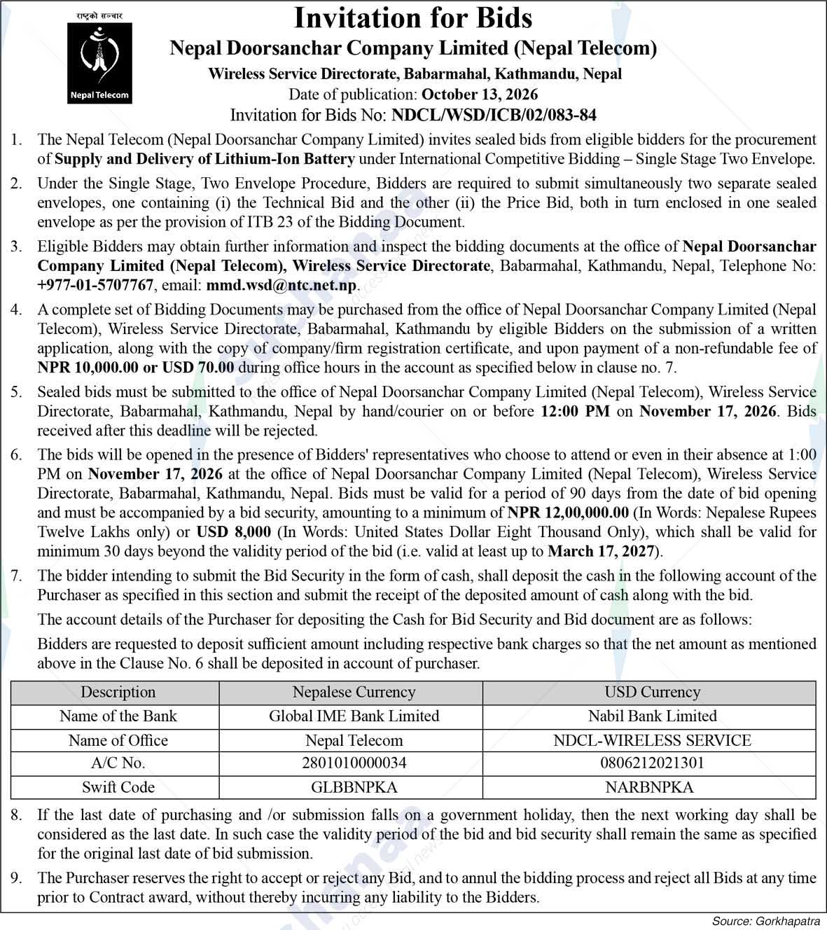 Nepal Doorsanchar Company Limited (NTC), Wireless Service Directorate