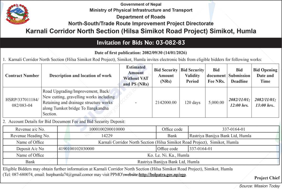 Karnali Corridor North Section (Hilsa Simikot Road Project) Simikot, Humla