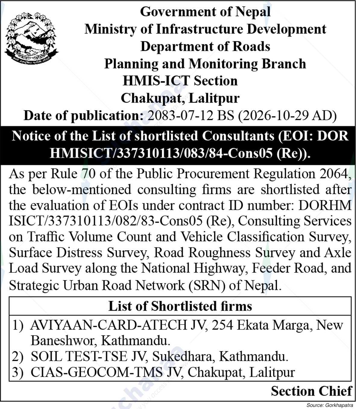Department of Roads, Lalitpur