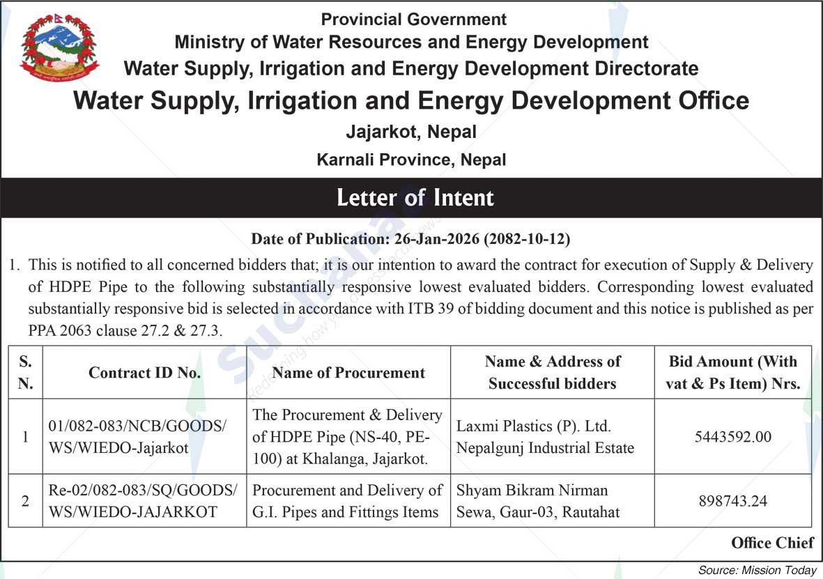 Water Supply, Irrigation and Energy Development Office, Jajarkot