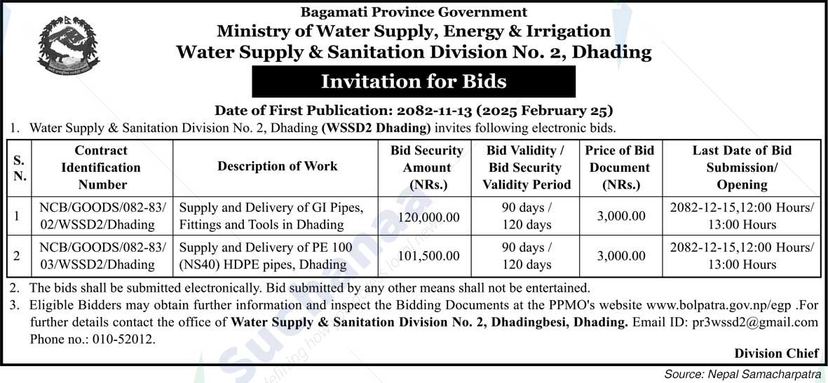 Water Supply & Sanitation Division, No. 2, Dhading