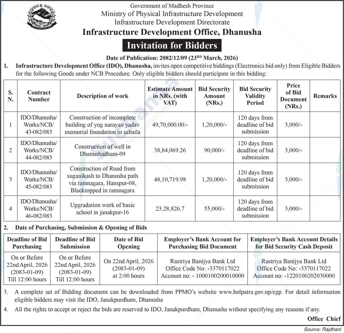 Infrastructure Development Office, Dhanusha