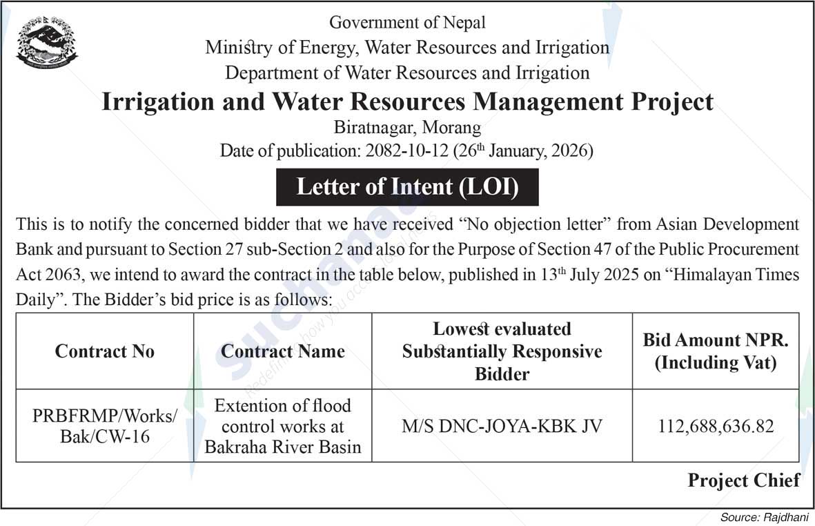 Irrigation and Water Resources Management Project, Morang