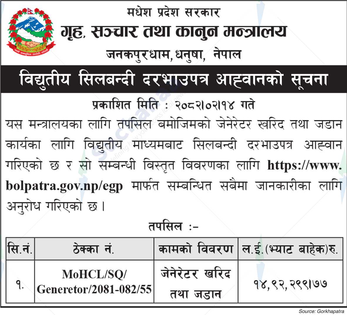 Ministry of Home Affair, Communication and Law, Madhesh