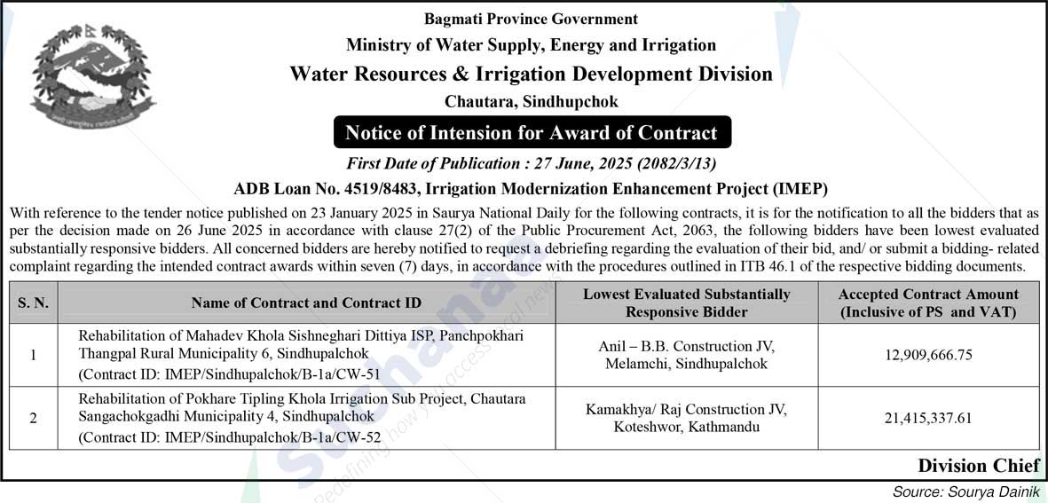 Water Resources & Irrigation Development Division, Chautara, Sindhupchok