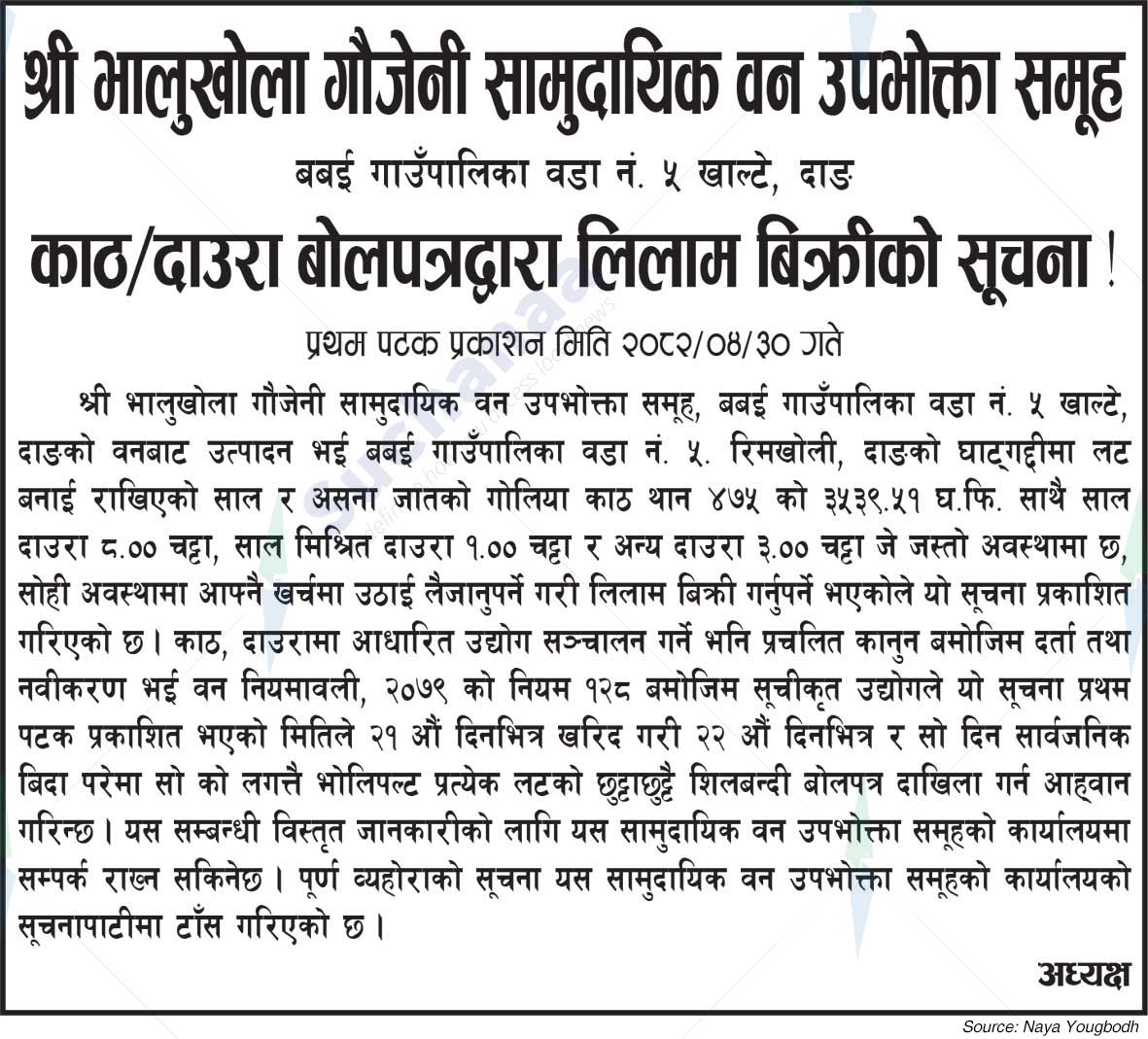 Bhalukhola Gaujeni Saa.Wa.Wo.Sa.