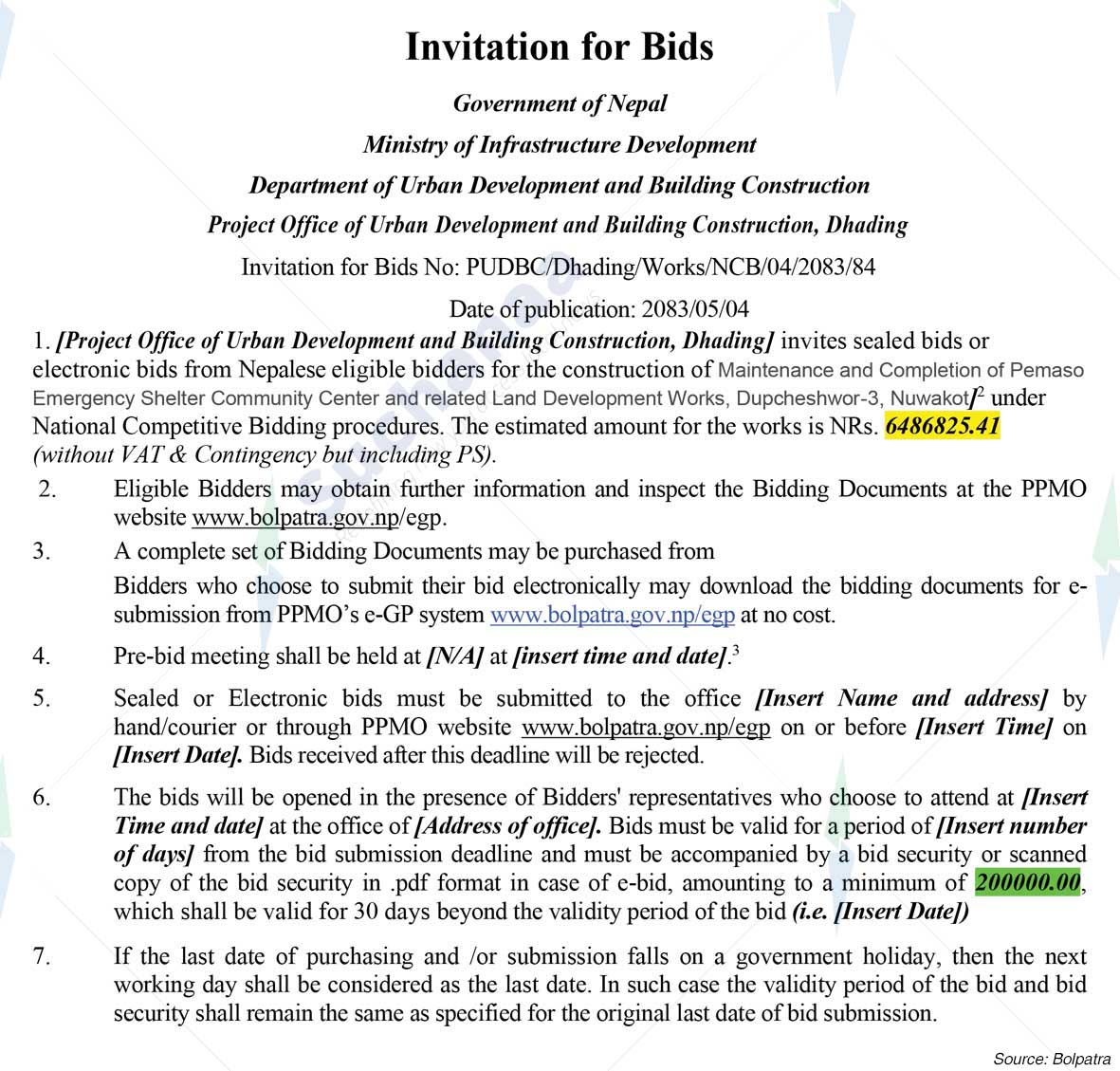 Project Office of Urban Development and Building Construction, Dhading