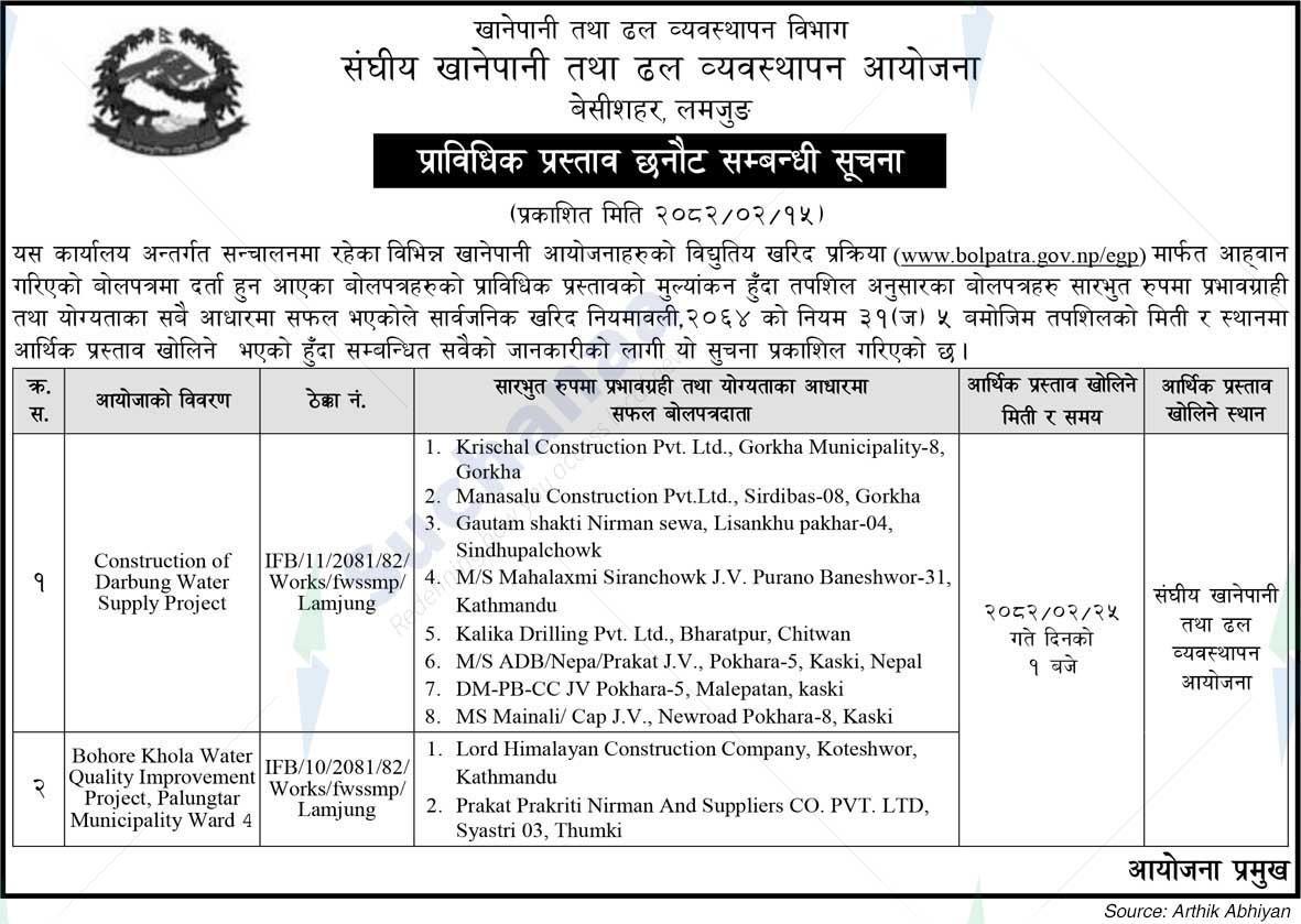 Federal Water Supply and Sewerage Management Project, Besishahar
