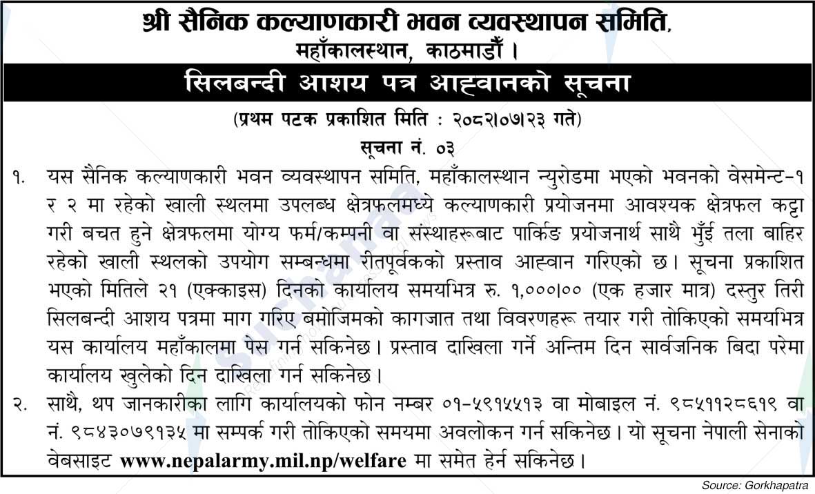 Sainik Welfare Building Management Committee, Mahankalsthan