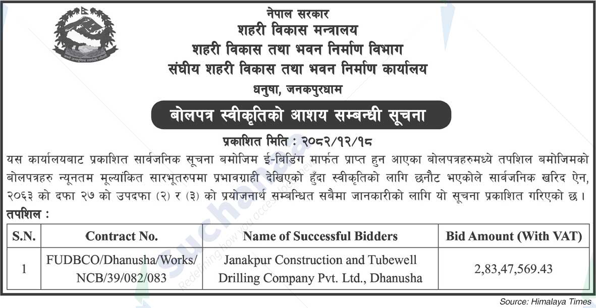 Federal Urban Development and Building Construction Office, Dhanusha