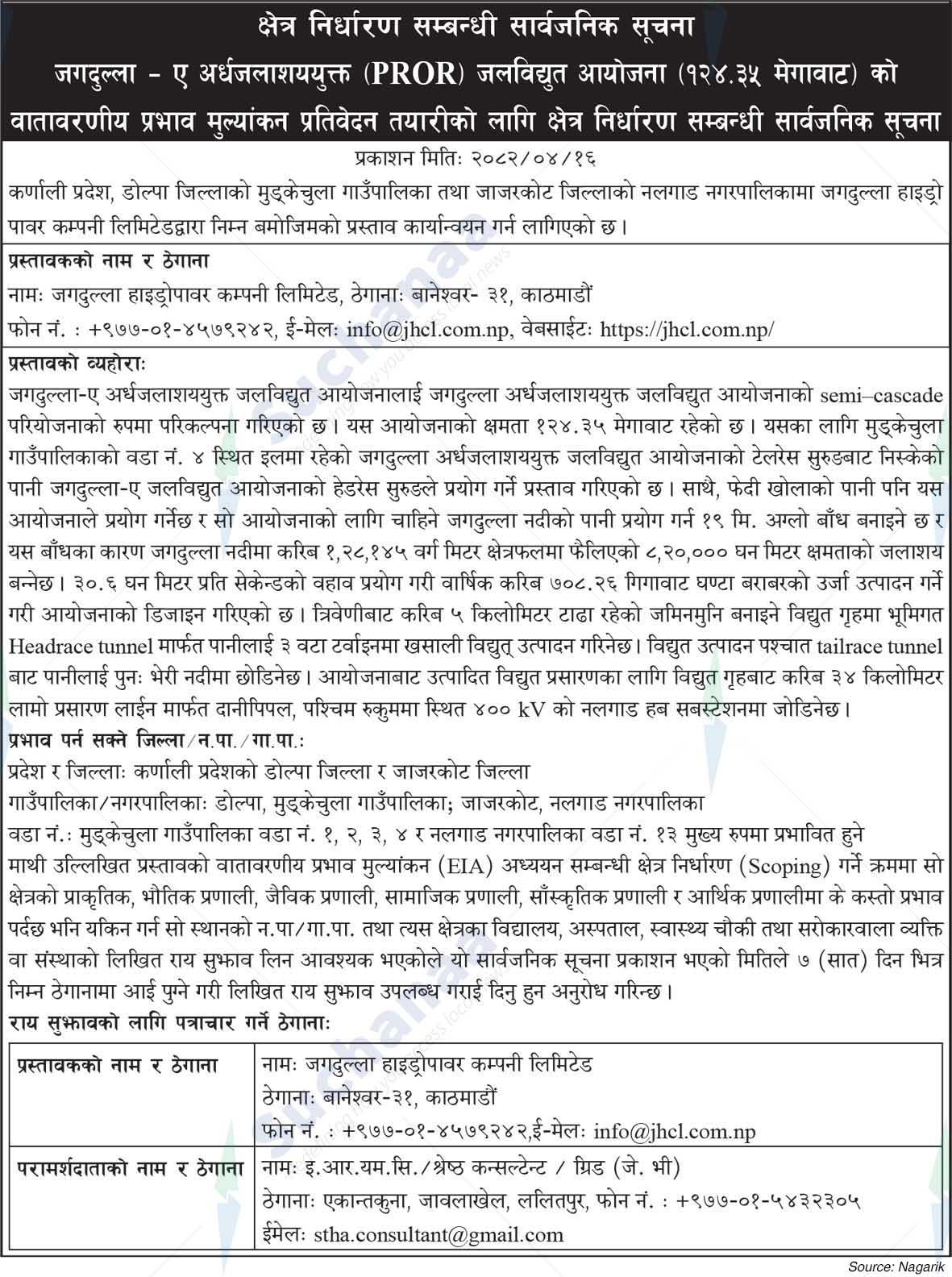 Jagadulla Hydropower Company Limited