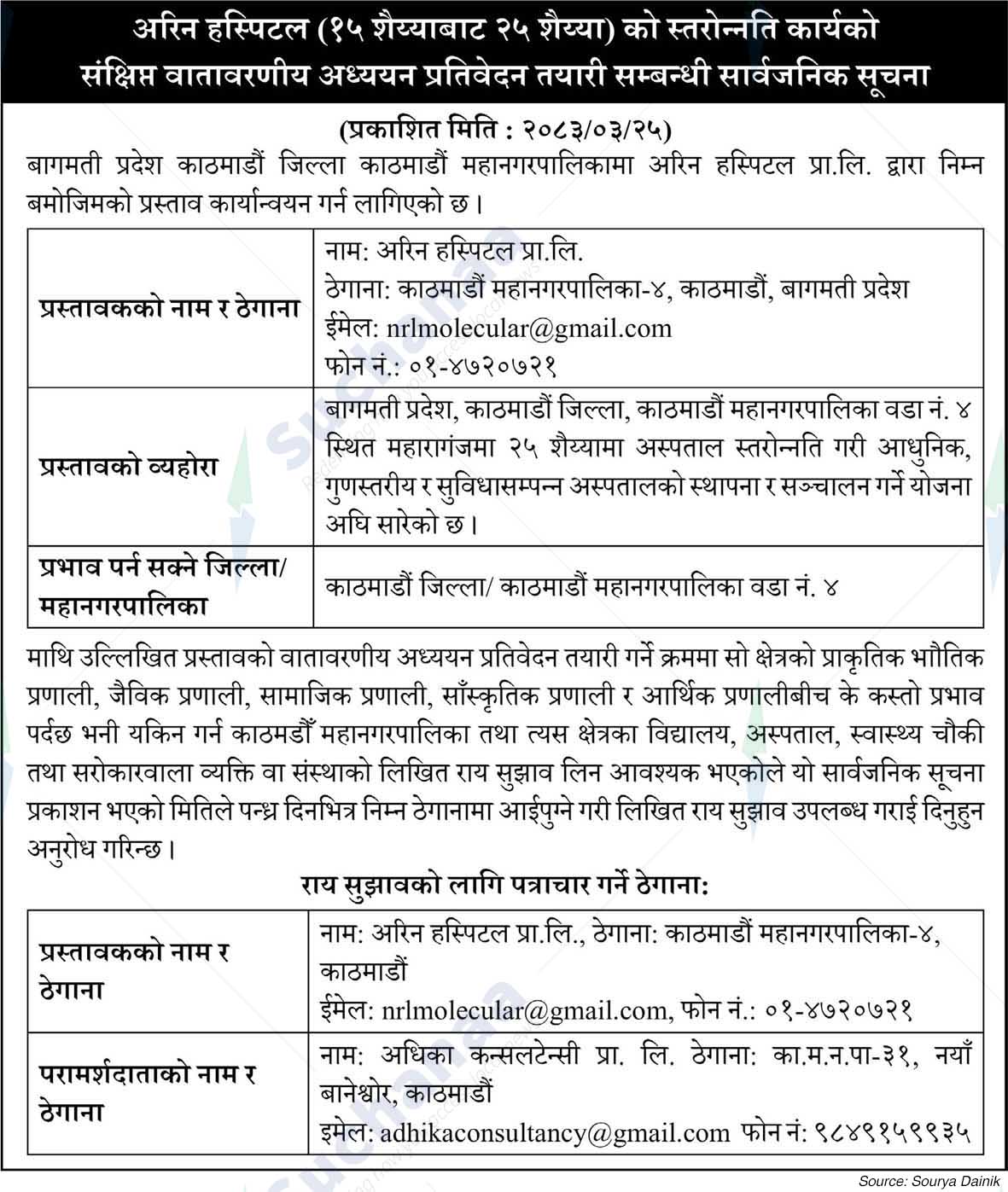 Arin Hospital Pvt. Ltd., Kathmandu