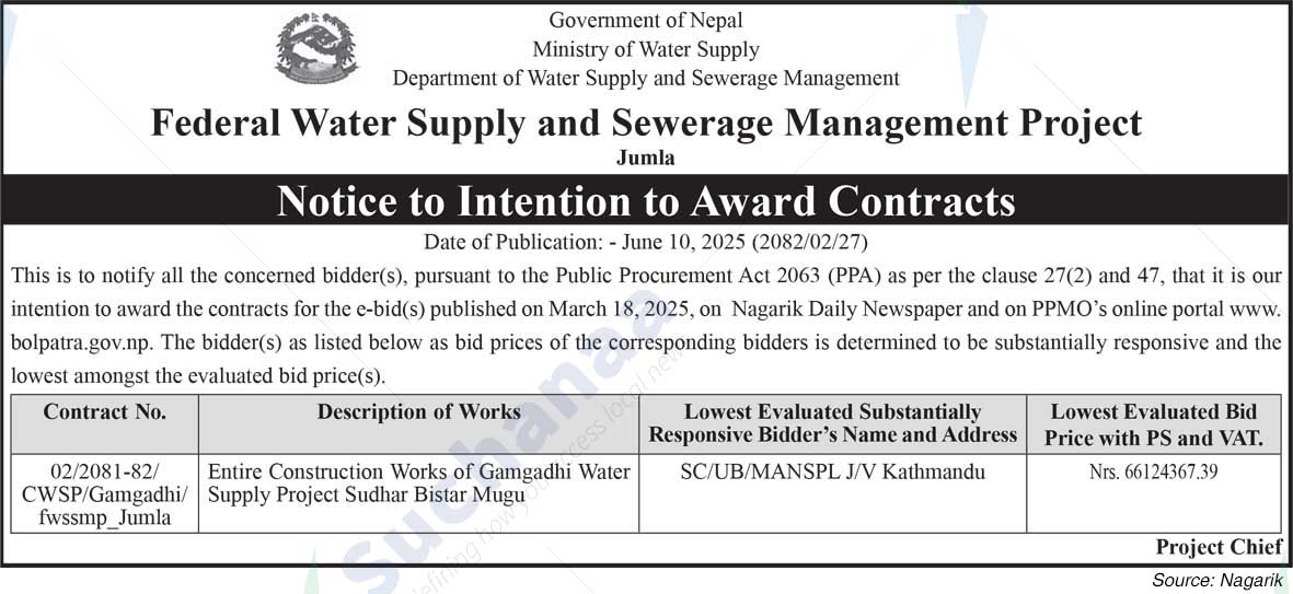 Federal Water Supply and Sewerage Management Project, Jumla