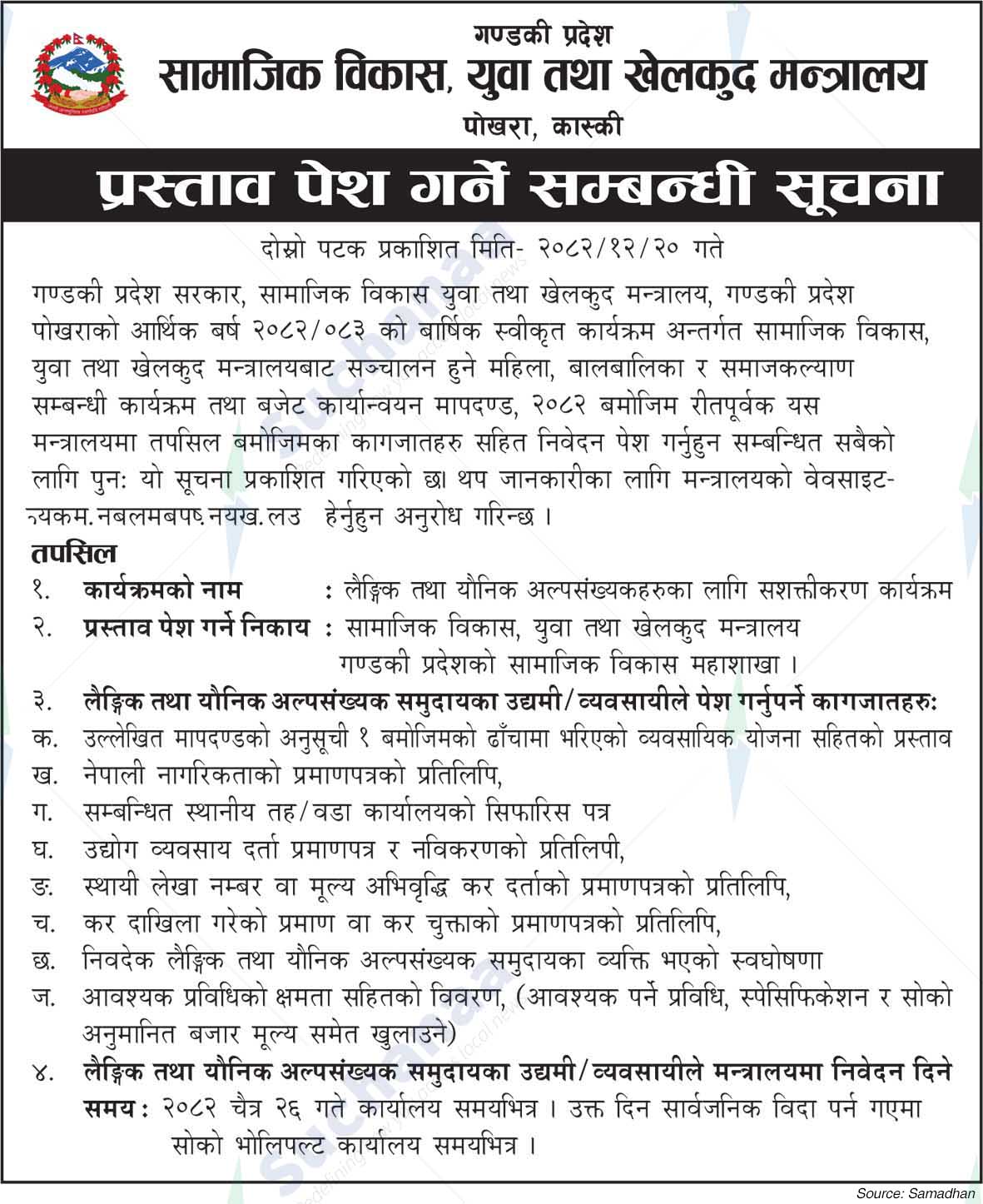 Ministry of Social Development, Youth and Sports, Gandaki