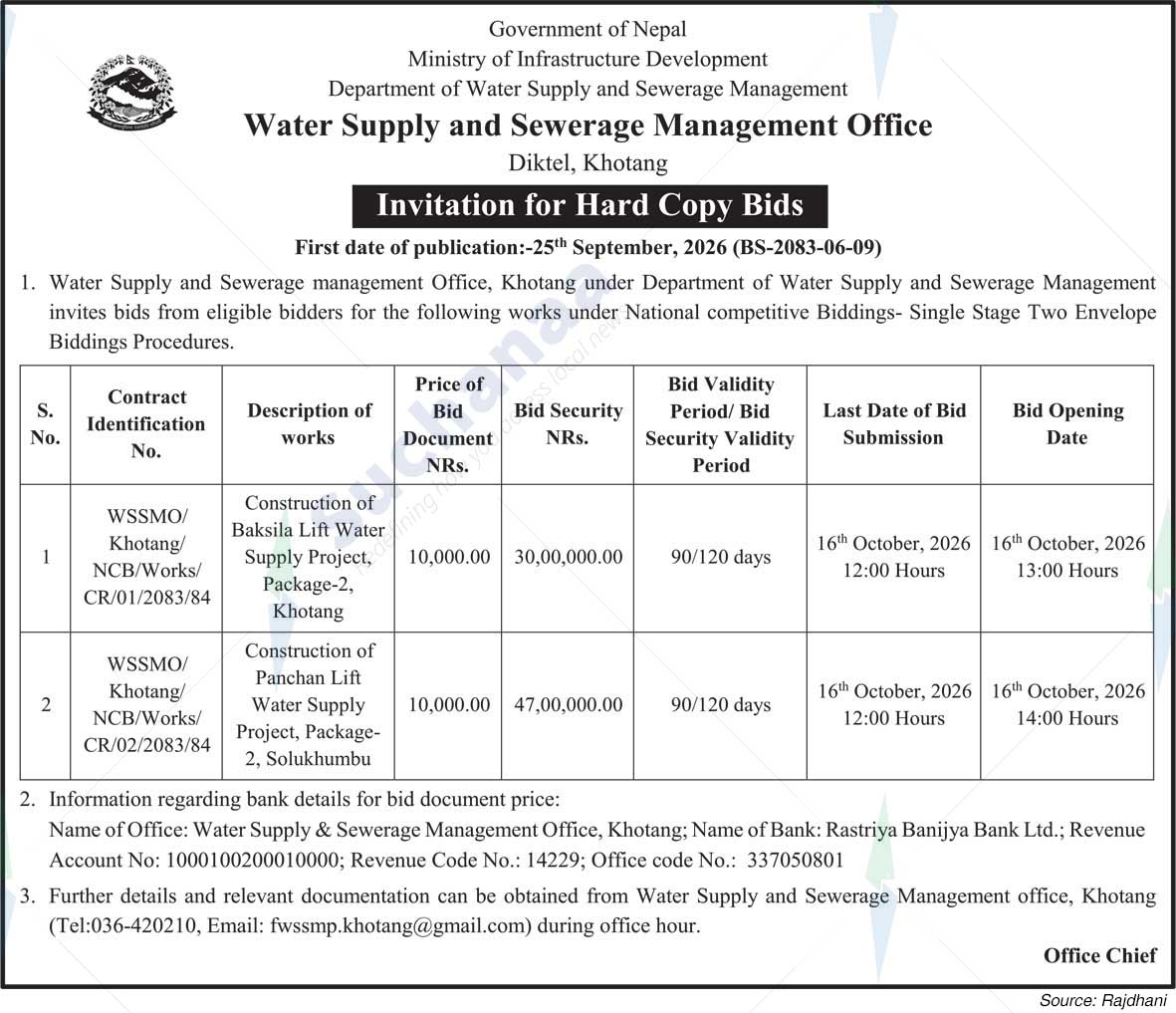Water Supply and Sewerage Management Office, Khotang