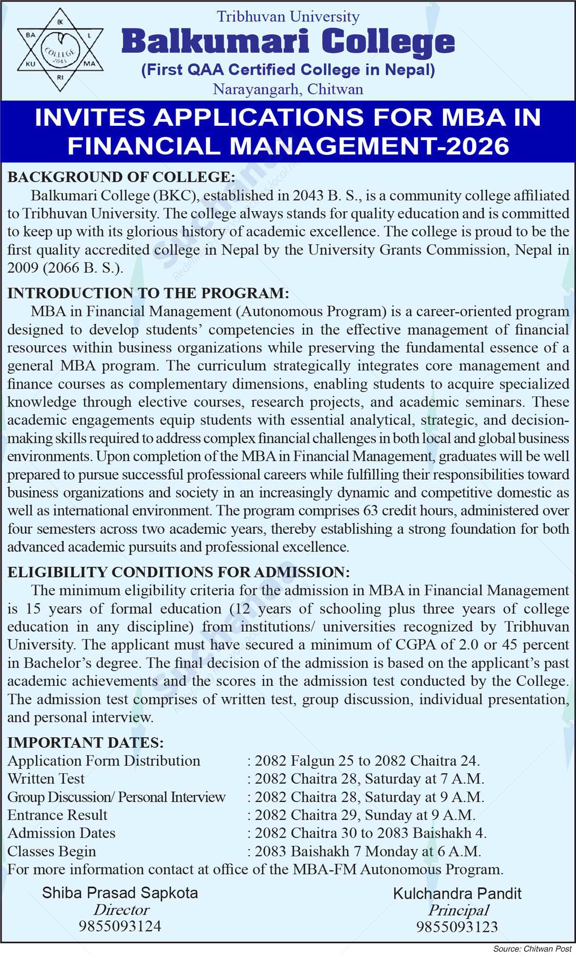 Balkumari College, Narayangarh, Chitwan