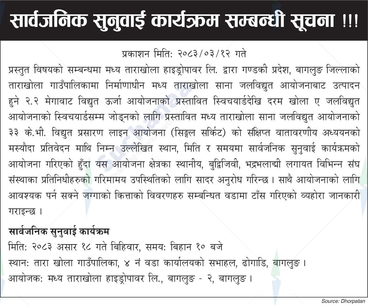 Midddle Tarakhola Small Hydropower Project