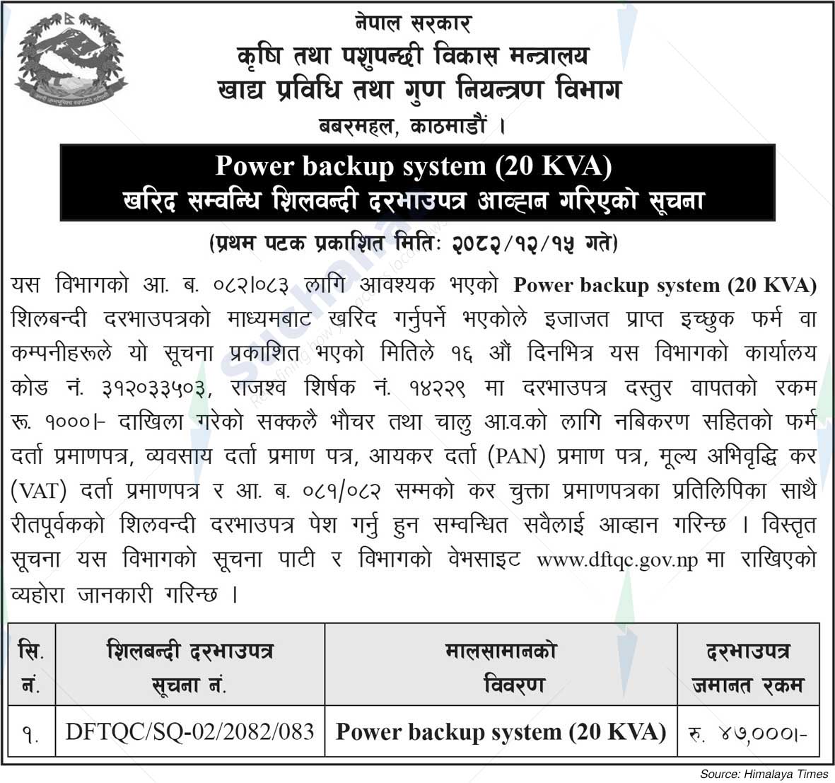 Department of Food Technology and Quality Control