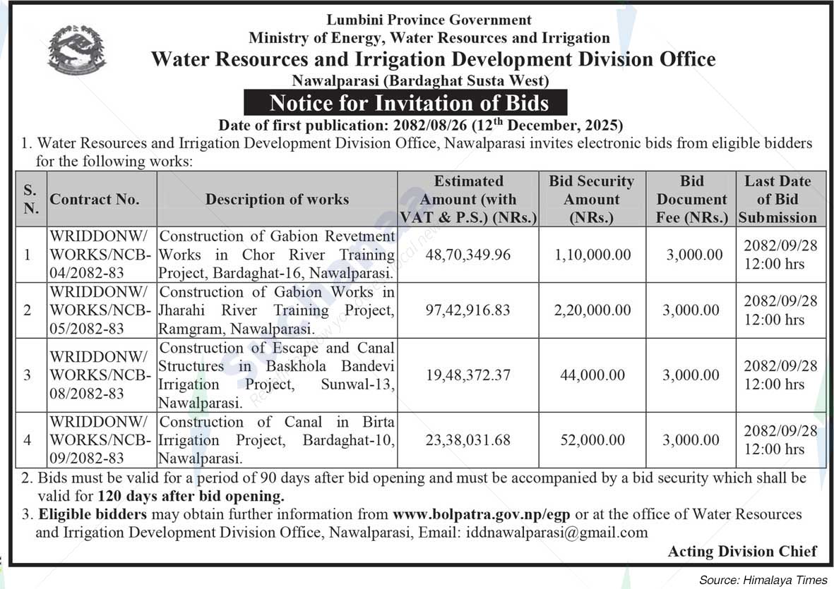 Water Resources and Irrigation Development Division Office, Nawalparasi (Bardaghat Susta West)