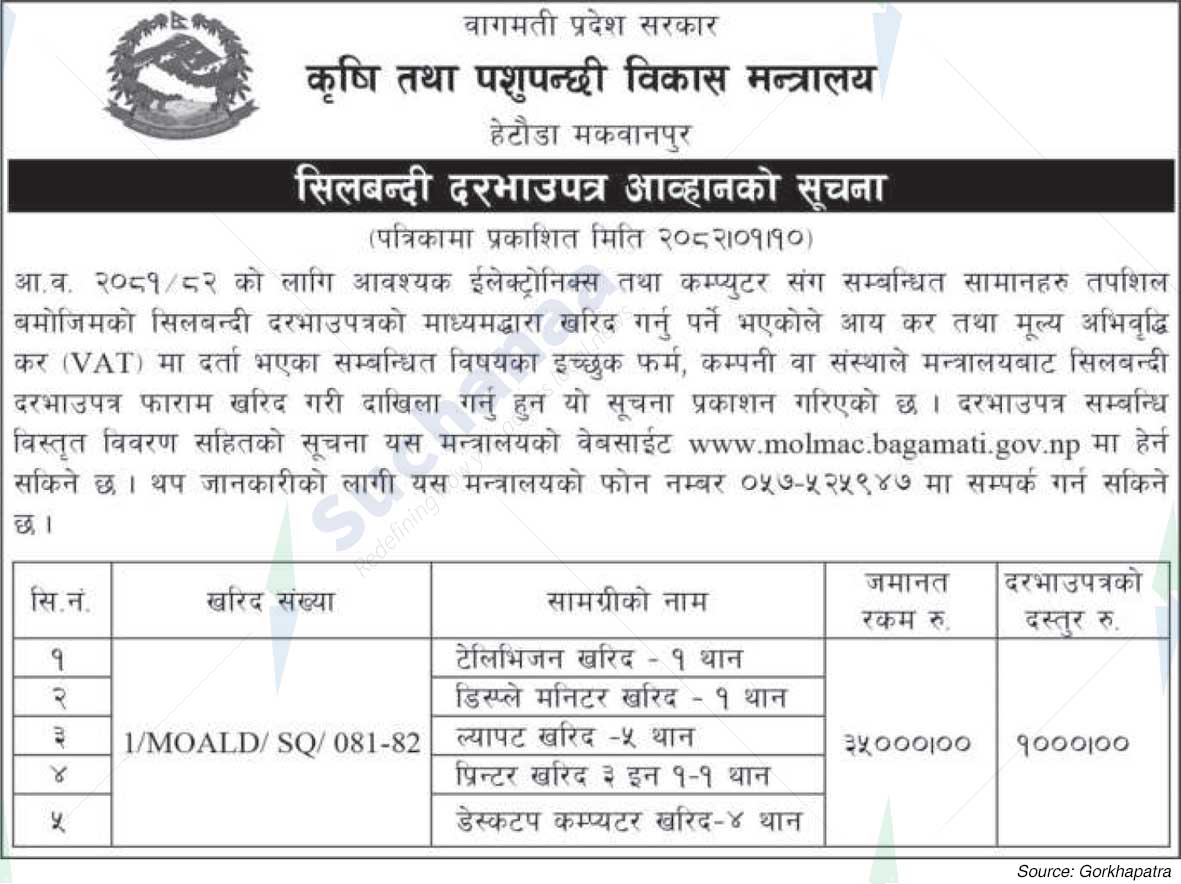 Ministry of Agriculture and Livestock Development, Bagmati