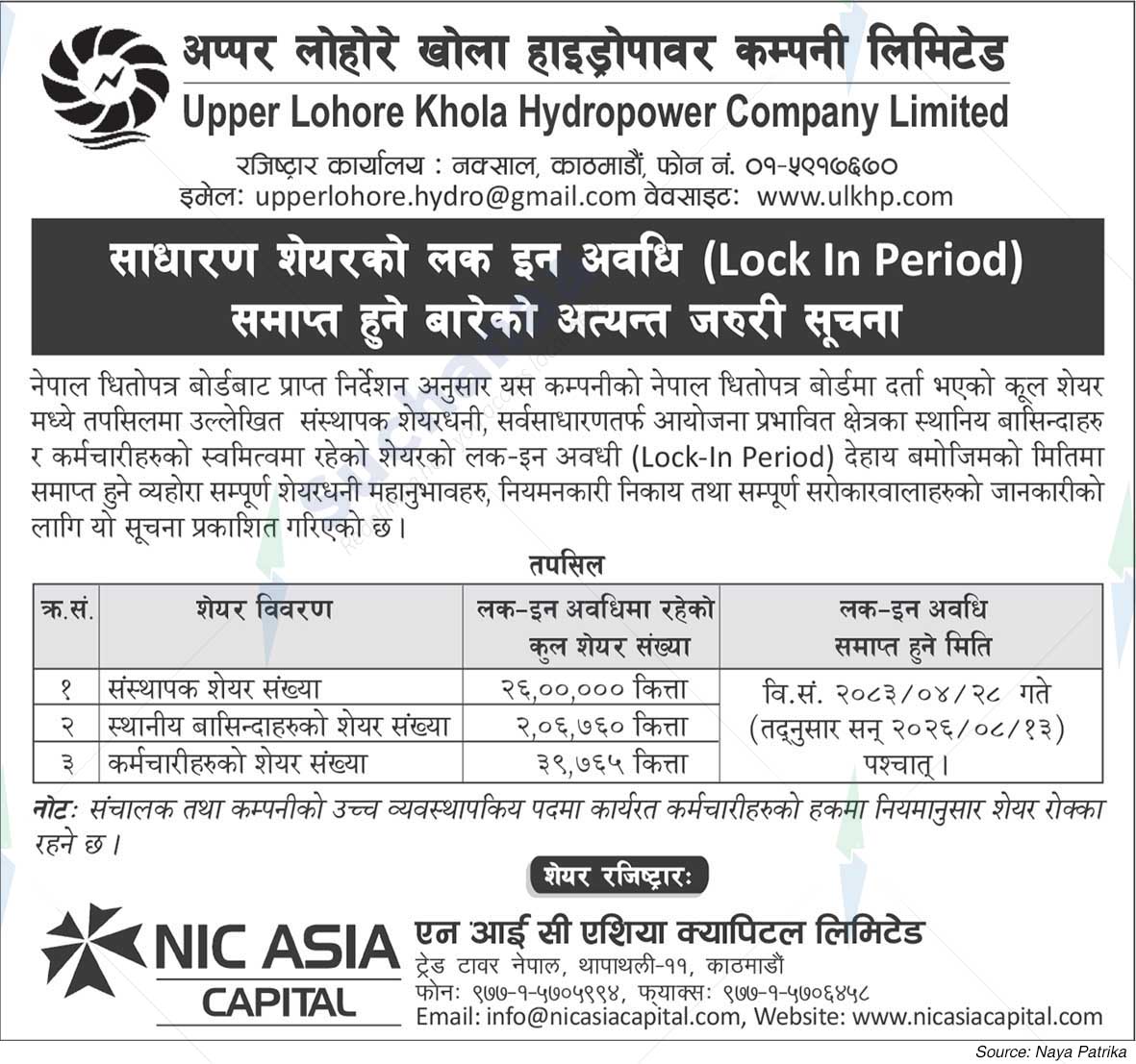 Upper Lohore Khola Hydropower Company Limited